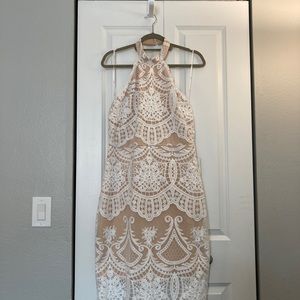 Lulus white lace midi halter dress